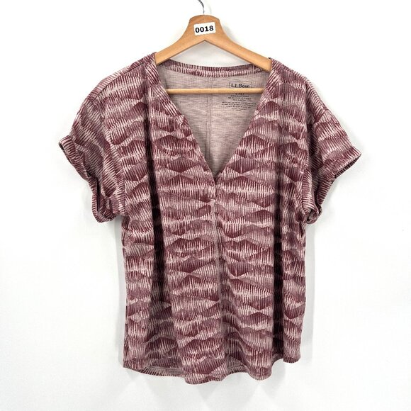 L.L. Bean Tops - L.L. Bean split v-neck popover top purple abstract t-shirt outdoor hiking L